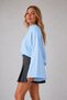 Women's Blue Spanish Bat Sleeve Knitwear Sweater Ribbed Knit Cuffed High Neck Solid Color - 2
