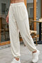 Women's Ecru Modal Draped Cut Soft Textured Sweatpants with Elastic Waist and Cuffs - 2