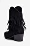 Women's Suede Boots with Tassel Detail and Heel, Pull-On Western Romy Black - 5
