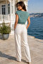 Women's Boat Neck Sleeveless Cotton Stretchy Textured Ribbed Basic Adjustable Length Mint Knitwear Top Blouse - 3