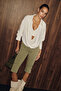 Avena Women's Deep V-Neck Flowy Long Sleeve Ecru Blouse - 3