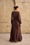 Women's Brown Lace Detailed V-Neck Maxi Dress - 4