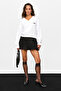 Valenne Women's V-Neck Label Detailed Regular White Sweatshirt - 5