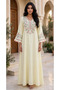 Floral Embroidered V Neck Jalabiya with Scalloped Cuffs