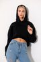 Women's 3-Yarn Compact Combed Cotton Shardooned Loose Front Skirt Oval Hooded Sweatshirt with Kangaroo Pocket - 3