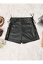 Soft Leather Shorts with Eyelet Detail and Tie-Up Detail - 5