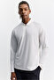 Men's White Polo Collar Zippered Meter Printed Technical T-Shirt A62Y1015 - 5