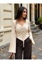 Knitwear Blouse - Soft Ribbed Square Neck Drawstring Tie Long Sleeve Knitwear Blouse - 4