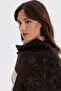 Women's Single-Sided Felt Flower Embroidered Wool Kaşkol Dark Brown - 3