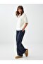 Navy Blue Elastic Waist Glittery Line Patterned Trousers