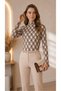 Women Chain Pattern Half Fisherman Long Sleeve Blouse