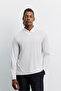 Men's White Polo Collar Zippered Meter Printed Technical T-Shirt A62Y1015