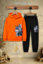 Children's Unisex Single Wolf Gray Side Printed Hooded Tracksuit Set