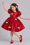 Girl's Watermelon Sleeves and Tulip Ribbon Detailed Skirt, Fluffy Petrol Red Satin Evening Dress - 4