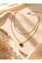 Stainless Steel Heart Women's Necklace Gold 2 Layer Chain Necklace - 4