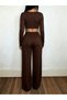Women's Low-Cut Collar Long Sleeve Crop Blouse Sweatpants 2-Piece Top and Bottom Set - 3
