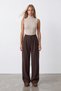 Women's Brown High Waist Front Stitched Double Pocket Woven Trousers Alc-X15615 - 3