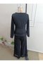 Women's Long Sleeve Round Neck Tulle Detailed Imported Crepe Blouse and Trousers Two-Piece Set - 5