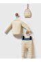 3-Piece Hat Printed 0-3 Month Set - Beige