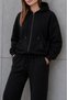 Women's 3 Thread Compact Combed Cotton Hooded Zipper Sweatshirt & Flowy Palazzo Sweatpants Set - 5