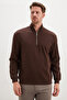 Half-Zip High Collar Pique Fabric Sweatshirt - 2