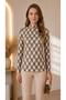 Women Chain Pattern Half Fisherman Long Sleeve Blouse - 6