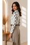 Women's Checkered Pattern Half Fisherman Long Sleeve Blouse - 3