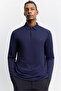 Men's Navy Blue Polo Collar Buttoned Chest Logo Printed Technical T-Shirt A62Y1014 - 5