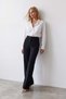 Women's Black High Waist Front Stitched Double Pocket Woven Trousers Alc-X15615