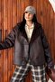 Women's Laminated Coat with Plush Inner, Double Pockets, Long Sleeves, Buttoned, Low Shoulder, Furry Oversized Jacket Coat