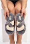 Women's Plush House Slippers, Double Color, Cross-Strapped, Open Toe, Thick Soled, Winter Comfortable Slippers Model - 3