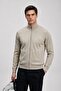Men's Regular Fit Cream Winter Cardigan with Zipper Pockets