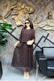 Women's Brown Bat Sleeve Two Layered Lace Chiffon Dress Sun485 - 2