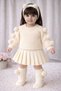 Baby Girl Pompom Detailed Seamless 4-Piece Knitwear Set - Sweater, Pleated Skirt, Headband and Socks - 4