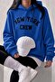 Sw Unisex Oversize "New York Crew" Printed Hooded Kangaroo Pocket Sweatshirt - 2