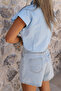 Blue Shoulder Buttoned Crop Blouse - 5