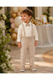 Beige Baby Boy 3-Piece Special Occasion Set with Bow Tie and Hat Detail