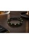 Brelano Forest Black Leather Men's Bracelet - Dark Green Beaded Weave Design - 2