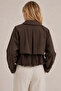 Women's Brown Lined Crop Trench Coat with Lapel Buttons, Elegant Textured Premium Jacket - 3