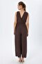 V-Neck Belted Modal Fabric Jumpsuit - 4