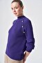 201 Button Detail Half Fisher Knit Tunic Purple - 2