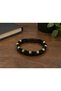 Selvarin Moss Black Leather Men's Bracelet - Green and Yellow Beaded Weave Design - 2