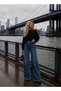 Women's High Waist Faded Effect Vintage Belted, Waist Tassel Leg Tassel with Lycra Palazzo Jean - 7