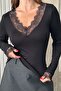 V-Neck Collar and Sleeves Lace Detailed Cashmere Blend Blouse Sun482 - 4