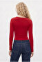 Women's Zayn Combed Cotton 100% Cotton Lace-Up Red Long Sleeve Knitted Blouse - 5