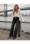 Women's High Waist Faded Effect Vintage Belted, Waist Tassel Leg Tassel with Lycra Palazzo Jean - 3