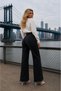Women's High Waist Faded Effect Vintage Belted, Waist Tassel Leg Tassel with Lycra Palazzo Jean - 2