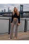 Women's High Waist Faded Effect Vintage Belted, Waist Tassel Leg Tassel with Lycra Palazzo Jean - 4