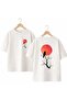 Dolunay Red Crow Printed on the Back and Front Chest, 100% Cotton Oversize Loose Regular Fit Crew Neck T-Shirt