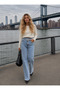 Women's High Waist Faded Effect Vintage Belted, Waist Tassel Leg Tassel with Lycra Palazzo Jean - 5